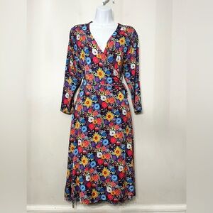 Muse Threads Bamboo Wrap Dress Wildflowers Stretchy Jersey 3/4 Sleeve Boho XL